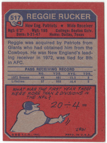 1973 Topps Football #517 Reggie Rucker Rookie Card