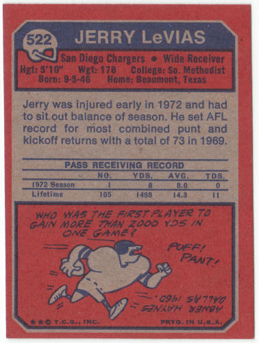 1973 Topps Football #522 Jerry LeVias
