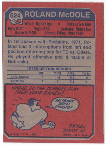 1973 Topps Football #524 Roland McDole