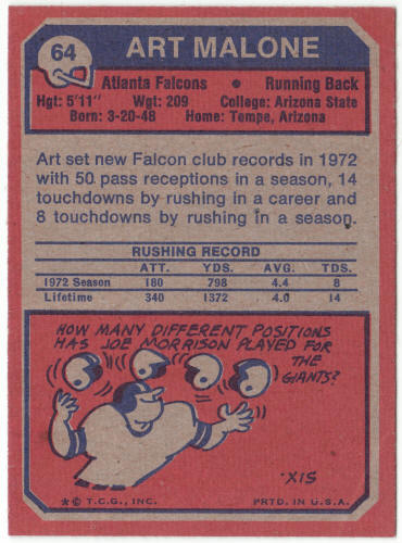 1973 Topps Football #64 Art Malone