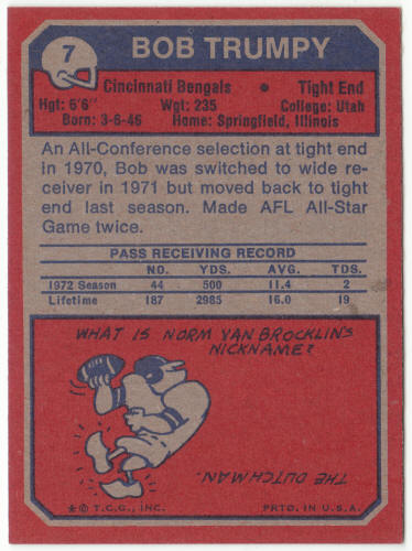 1973 Topps Football #7 Bob Trumpy