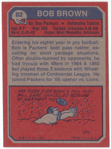 1973 Topps Football #82 Bob Brown Rookie Card