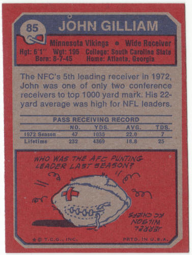 1973 Topps Football #85 John Gilliam