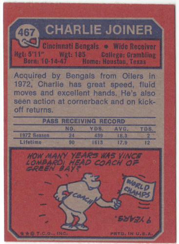 1973 Topps Football #467 Charlie Joiner