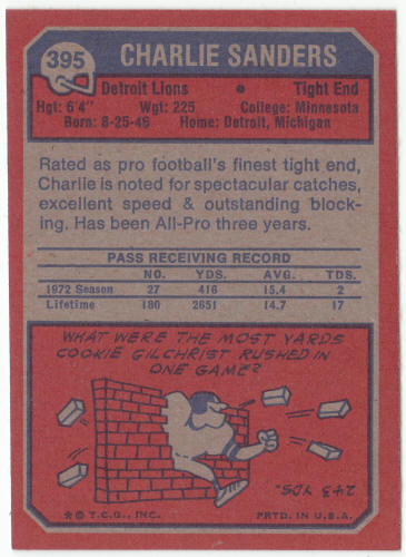 1973 Topps #395 Charlie Sanders