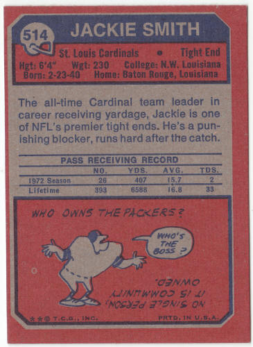 1973 Topps Football #514 Jackie Smith back