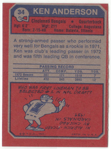 1973 Topps #34 Ken Anderson Rookie Card