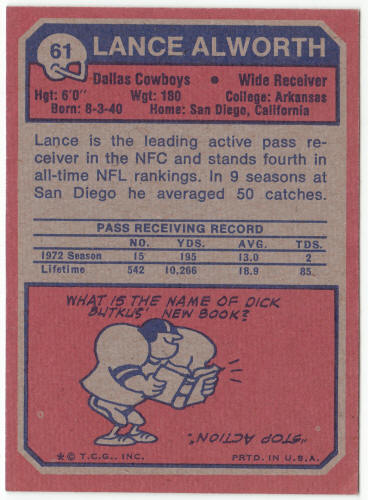 1973 Topps Football #61 Lance Alworth