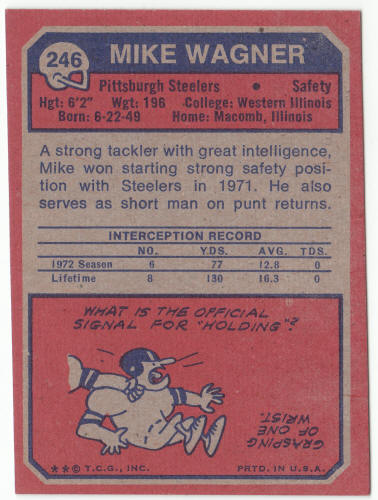 1973 Topps Football #246 Mike Wagner Rookie Card