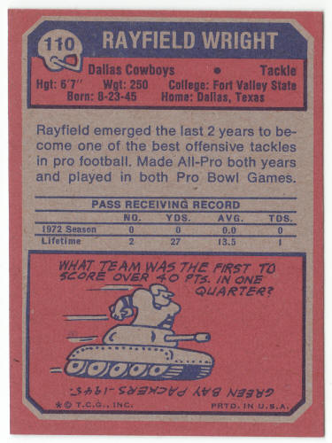 1973 Topps #110 Rayfield Wright back