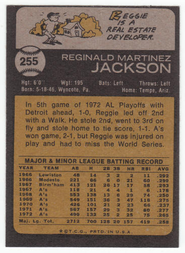 1973 Topps Baseball #255 Reggie Jackson