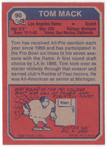 1973 Topps #90 Tom Mack back