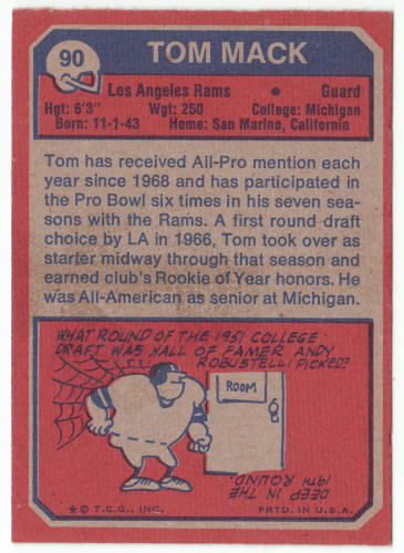 1973 Topps Football #90 Tom Mack
