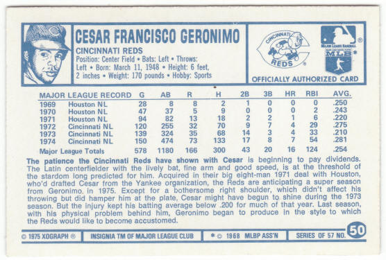 1975 Kelloggs 3D Baseball #50 Cesar Geronimo