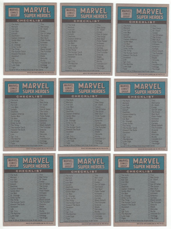 1976 Topps Marvel Super Heroes Checklists