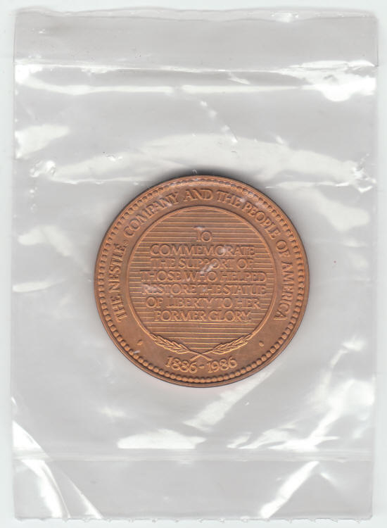 1986 Nestle Statue Of Liberty Coin Medallion back