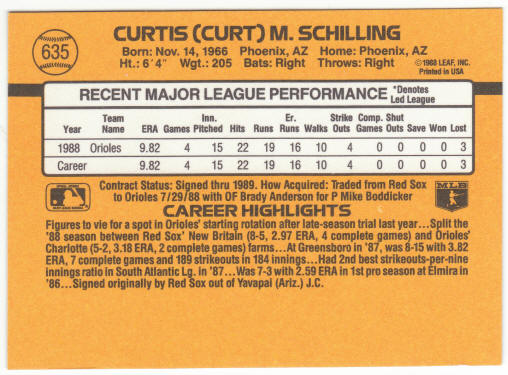 1989 Donruss Baseball #635 Curt Schilling Rookie Card Type A