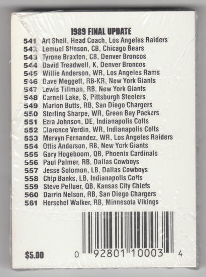 1989 Pro Set Football Card Final Update Set back