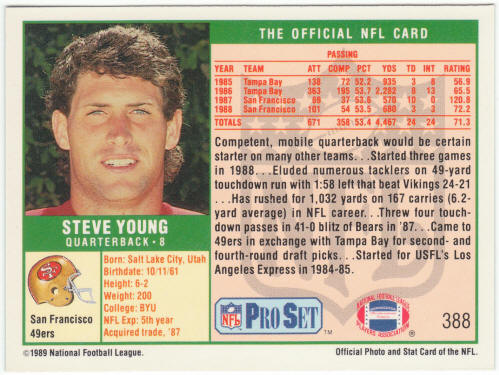 1989 Pro Set Football #388 Steve Young