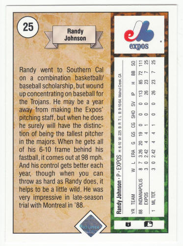 1989 Upper Deck #25 Randy Johnson Rookie Card