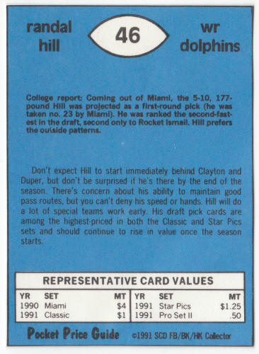 1990-91 SCD #46 Randal Hill Pocket Price Guide Card