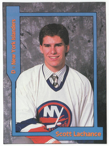 1990-91 SCD #60 Scott Lachance Pocket Price Guide Card front