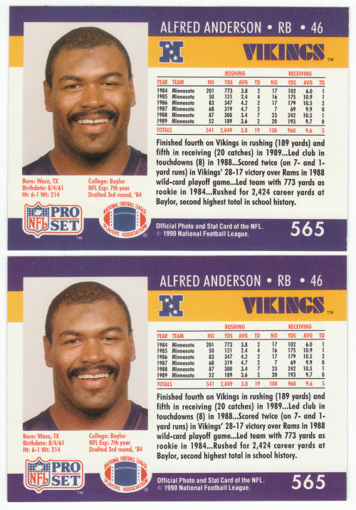 1990 Pro Set Alfred Anderson #565 ERR COR
