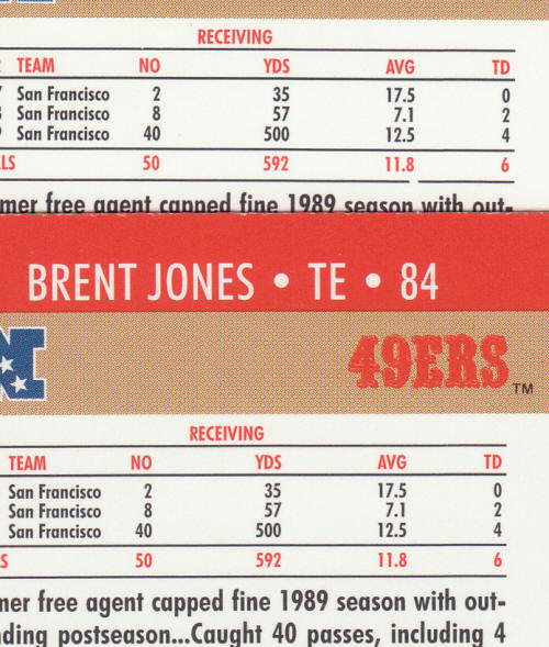 1990 Pro Set Brent Jones 639 Rookie Card ERR COR