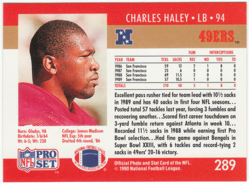 1990 Pro Set Football #289B Charles Haley Correct