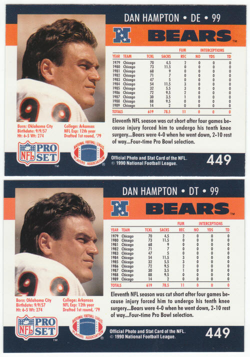 1990 Pro Set Dan Hampton 449A 449B