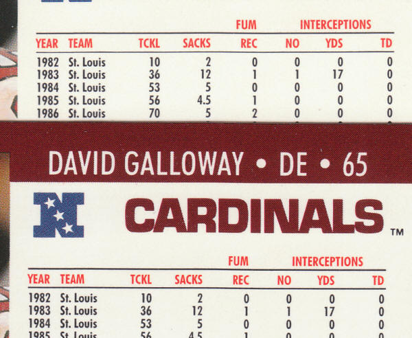 1990 Pro Set Football 614 David Galloway Error Corrected Cards