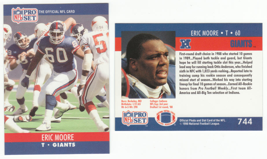 1990 Pro Set Football #744a Eric Moore error card