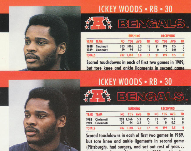 1990 Pro Set Football 66 Ickey Woods Error Corrected cards