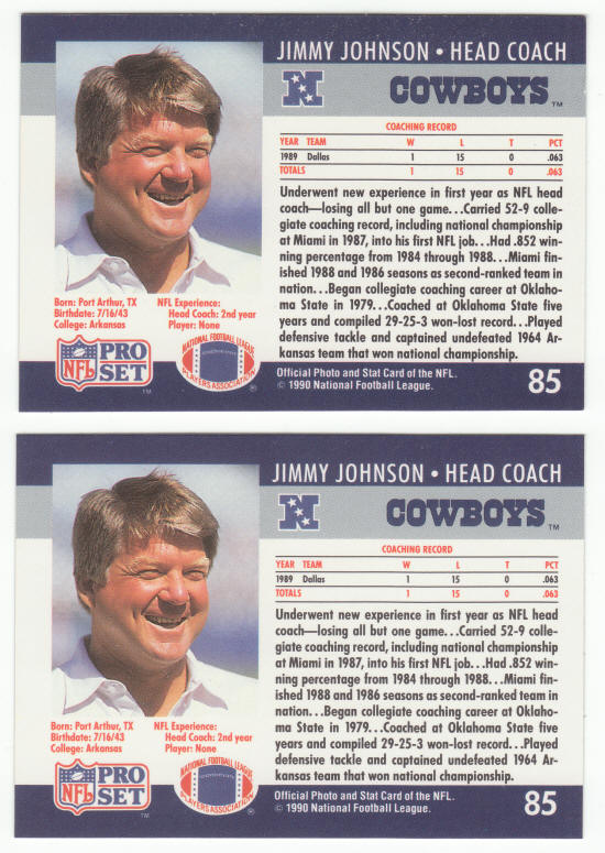 1990 Pro Set #85 Jimmy Johnson Football Cards