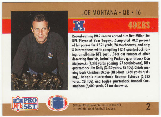 1990 Pro Set Football #2 Joe Montana Player of the Year
