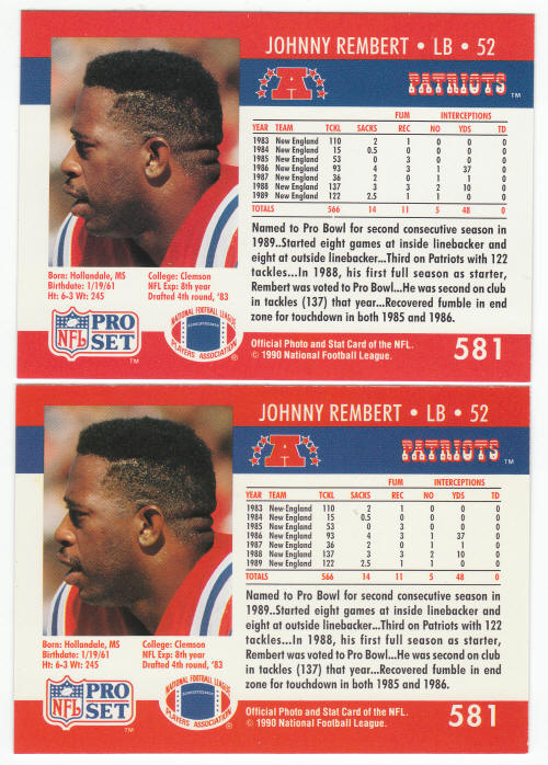 1990 Pro Set Johnny Rembert 581 ERR COR