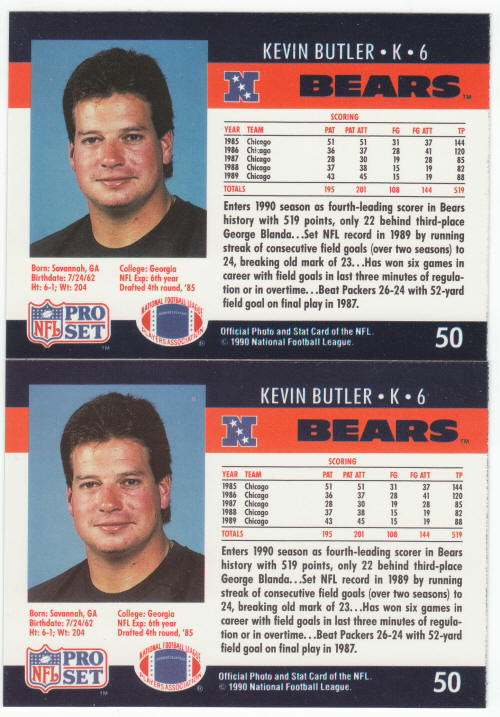 1990 Pro Set Kevin Butler 50 ERR COR