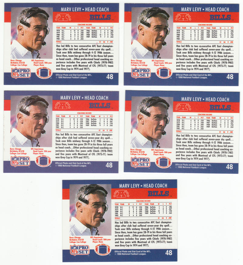 1990 Pro Set Football 48 Marv Levy Error Corrected Cards