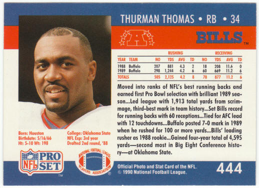 1990 Pro Set Football #444 Thurman Thomas