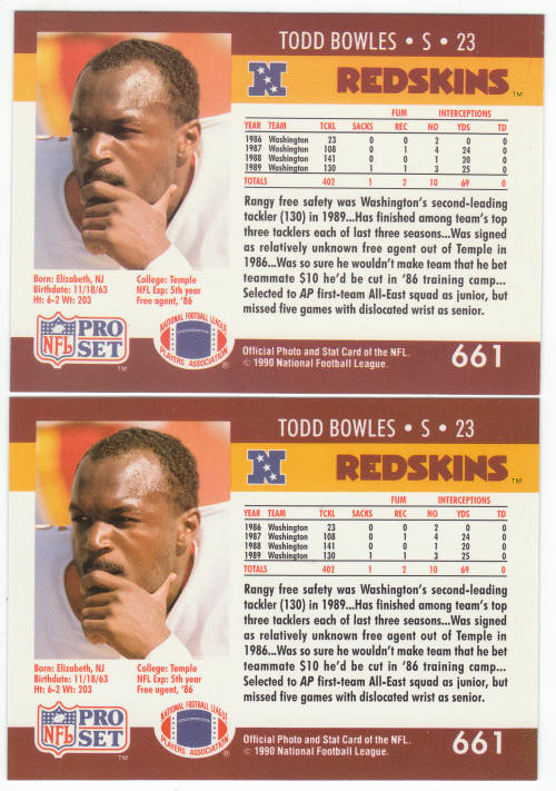 1990 Pro Set Todd Bowles 661 ERR COR
