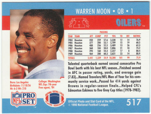 1990 Pro Set Football #517 Warren Moon