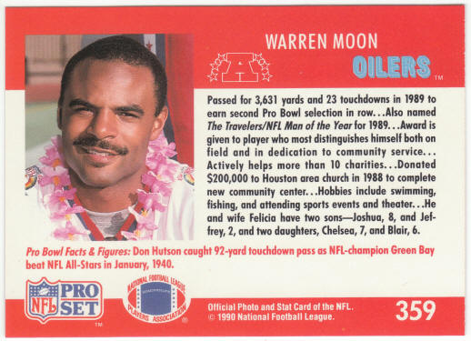 1990 Pro Set Football #359 Warren Moon Pro Bowl