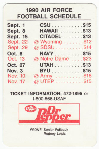 1990 Air Force Rodney Lewis Promo Card