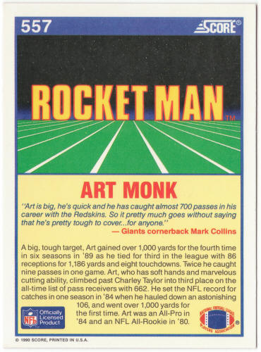 1990 Score Football #557 Art Monk Rocket Man