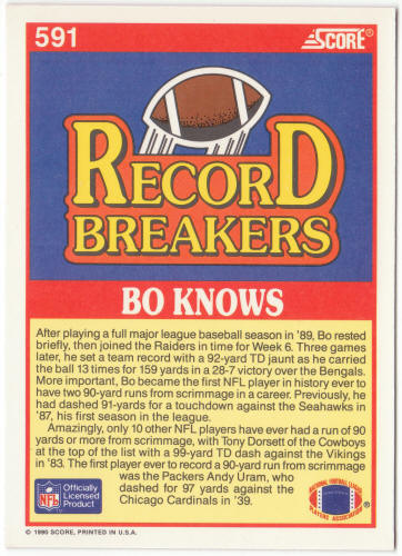 1990 Score Football #591 Bo Jackson Record Breakers