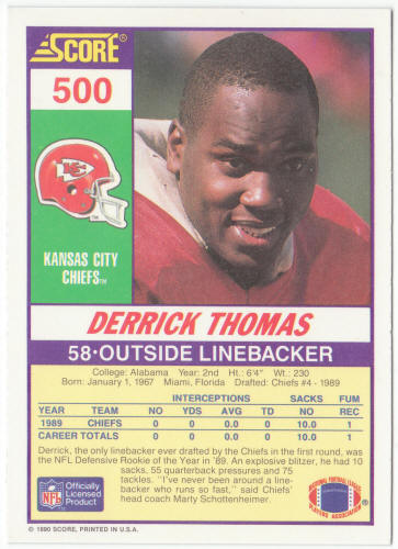 1990 Score Football #500 Derrick Thomas