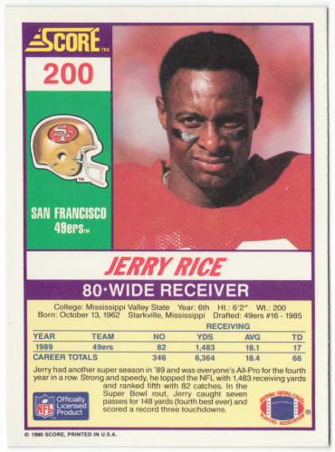 1990 Score Football #200 Jerry Rice