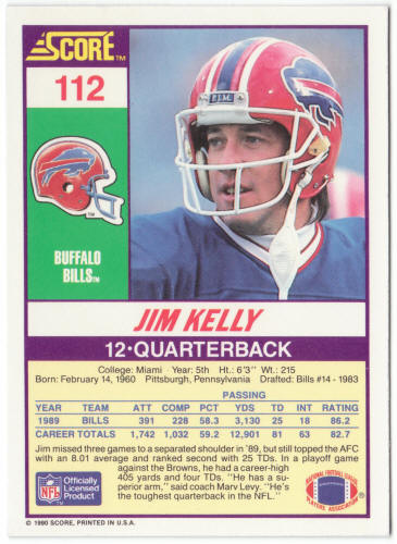 1990 Score Football #112 Jim Kelly