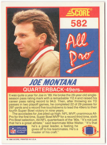 1990 Score Football #582 Joe Montana All Pro