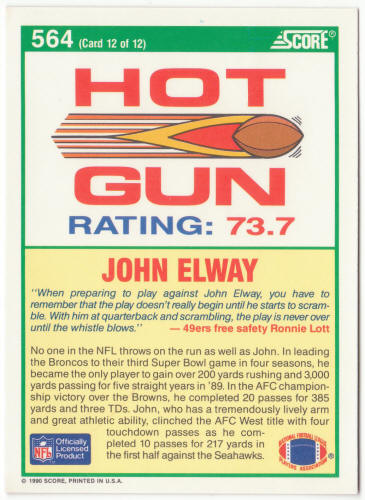 1990 Score Football #564 John Elway Hot Gun